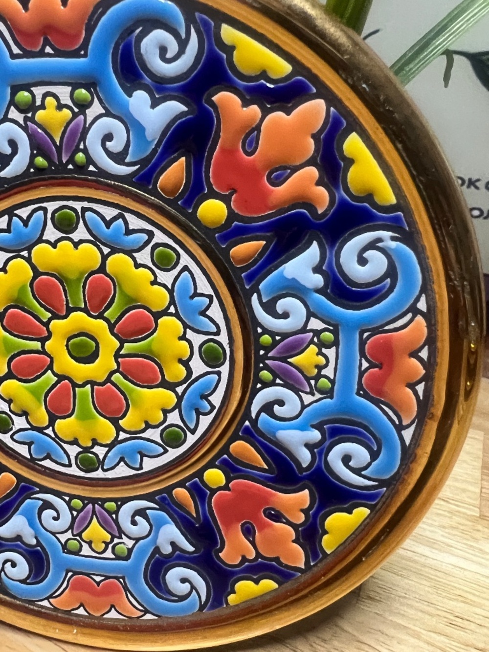 Cearco Spanish Decorative Wall Plate Hand Painted Enamels 24K Gold Foil Rim - Picture 3 of 11